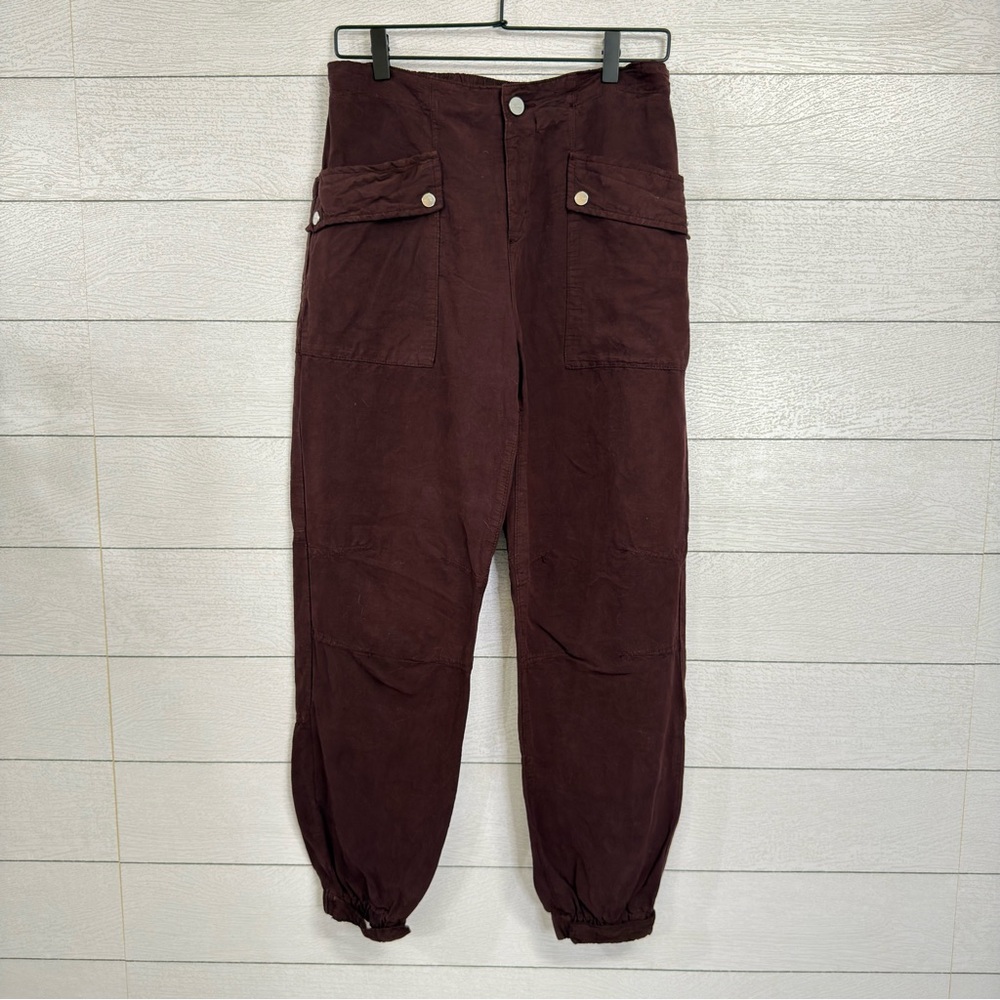 All Saints Burgundy Linen Lyocell Joggers Sz 8 Relaxed Soft Trousers Minimal